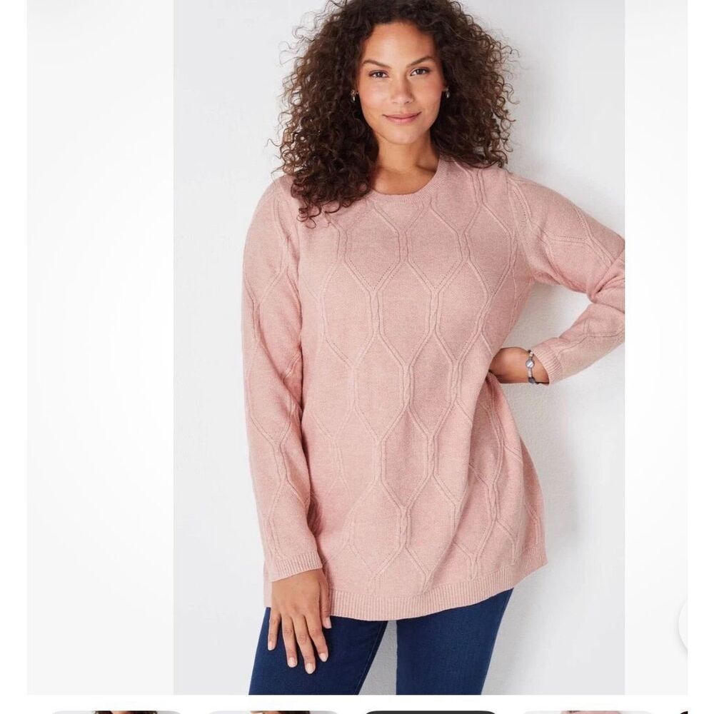 J.Jill Perfect Cabled CrewNeck Sweater Tunic Heather pink size M tall